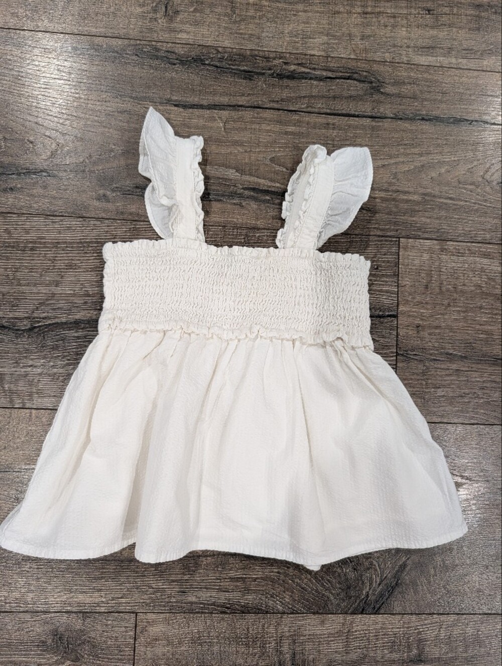 Janie & Jack Size 6 White Smocked Ruffle Strap Tank Top Seer Sucker 100% Cotton